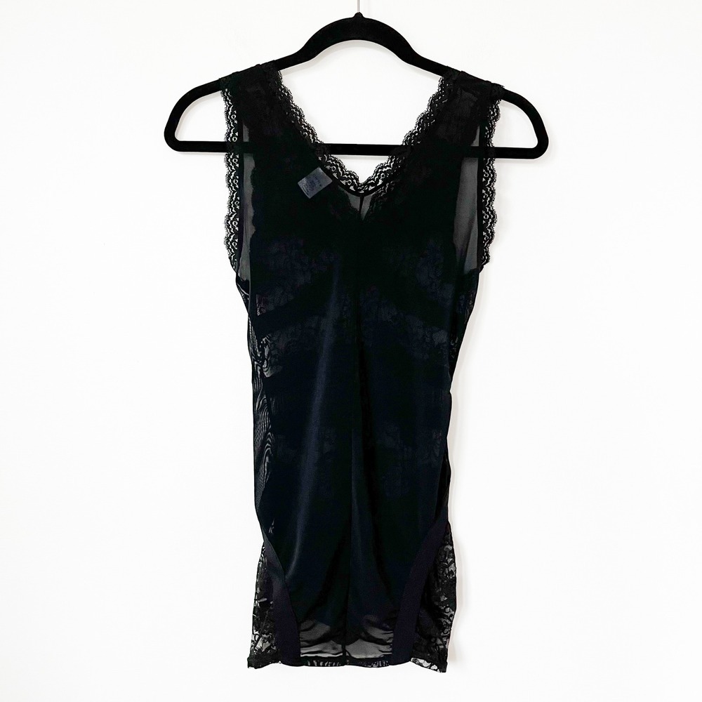 Fredericks of Hollywood Black Lace Chemise Sheer Bodycon Slip Dress Womens Small - Picture 5 of 11